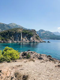 Scenic view of sea against clear sky