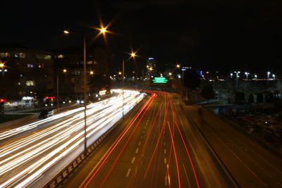 Light trails on road at night