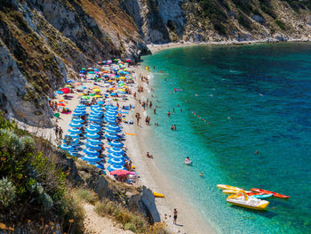 High angle view of people on beach