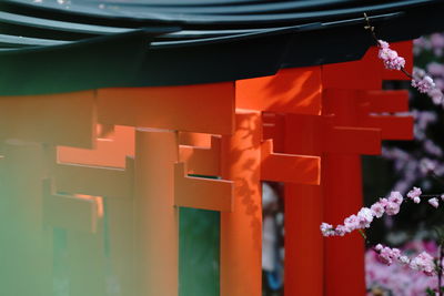 Close-up of illuminated light hanging outside building