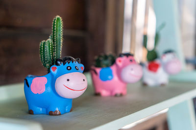 Close-up of toys on table
