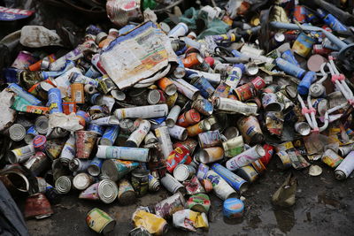 High angle view of garbage on road