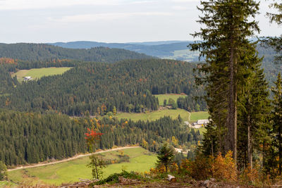 Scenic view at landscape nearby the mountain feldberg, black forest in autumn 