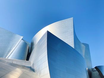 Low angle view of modern building against clear blue sky