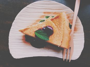 High angle view of food in plate on table