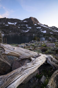 Winnemucca lake just below round top peak at dusk on carson pass, ca