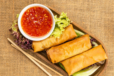 High angle view of food on table