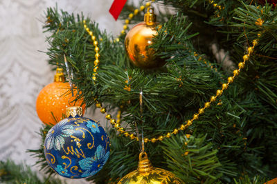 Close-up of christmas tree with decoration