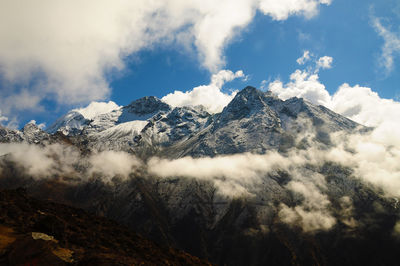 Scenic view of snowcapped mountains against sky