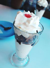 Close-up of ice cream on table