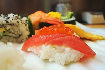 Close-up of sushi on plate