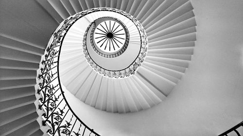 Directly below shot of spiral staircases