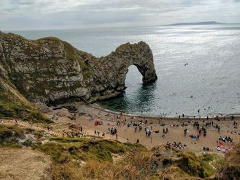 High angle view of people at beach