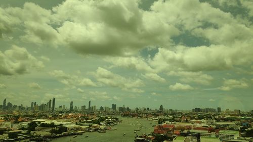 High angle view of buildings in city