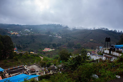 High angle view of townscape against sky