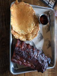 High angle view of breakfast on table