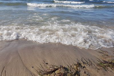 High angle view of surf on beach