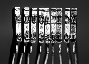 Close-up of text on table