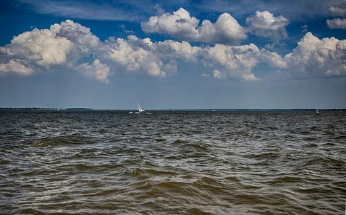 Scenic view of sea against cloudy sky