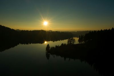 Scenic view of lake at sunset