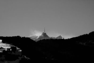 Scenic view of silhouette mountains against clear sky