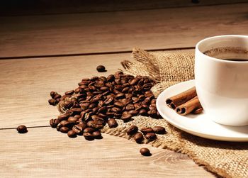 High angle view of coffee beans on table