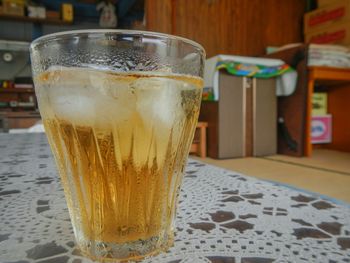 Close-up of beer in glass