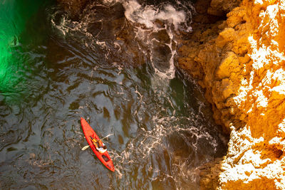 High angle view of rock in river