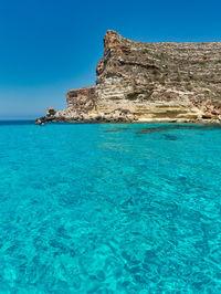 Scenic view of sea against clear blue sky