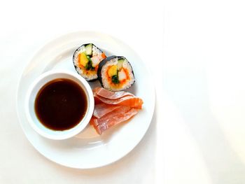 High angle view of sushi in plate