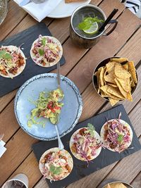 High angle view of food on table