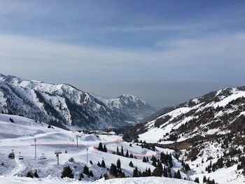 Scenic view of snowcapped mountains against sky