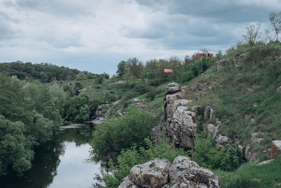 Scenic view of rocks against sky