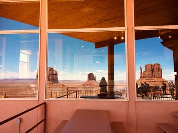 Buildings seen through glass window
