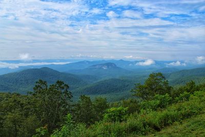 Scenic view of mountains against cloudy sky