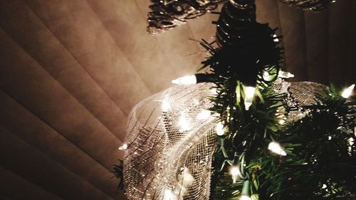 Low angle view of christmas tree at home