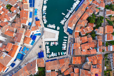 Aerial view of cres, a town in cres island, the adriatic sea in croatia