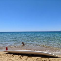 Scenic view of sea against clear blue sky