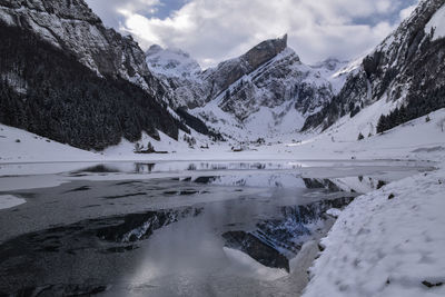 Scenic view of snowcapped mountains against sky