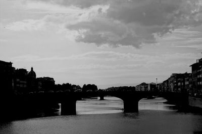 Bridge over river with buildings in background