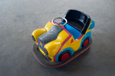 High angle view of multi colored toy car