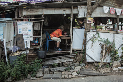 Man working in abandoned building