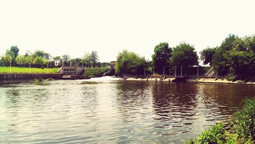 Scenic view of lake against clear sky
