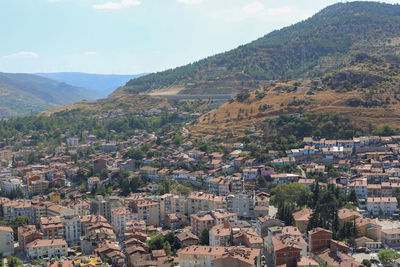 High angle view of buildings in city