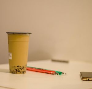 Close-up of colored pencils on table