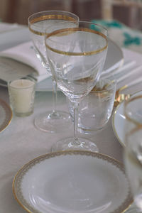 Close-up of beer glass on table