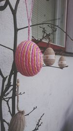 Close-up of clothes hanging on wall