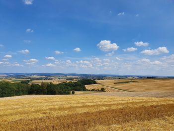 Scenic view of agricultural field against sky