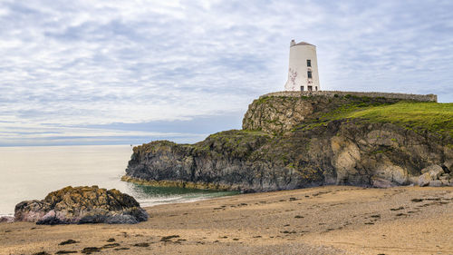 Lighthouse on  anglesey, wales, marks the western entrance to the menai strait.