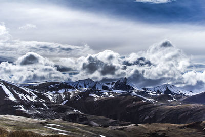 Scenic view of snowcapped mountains against sky